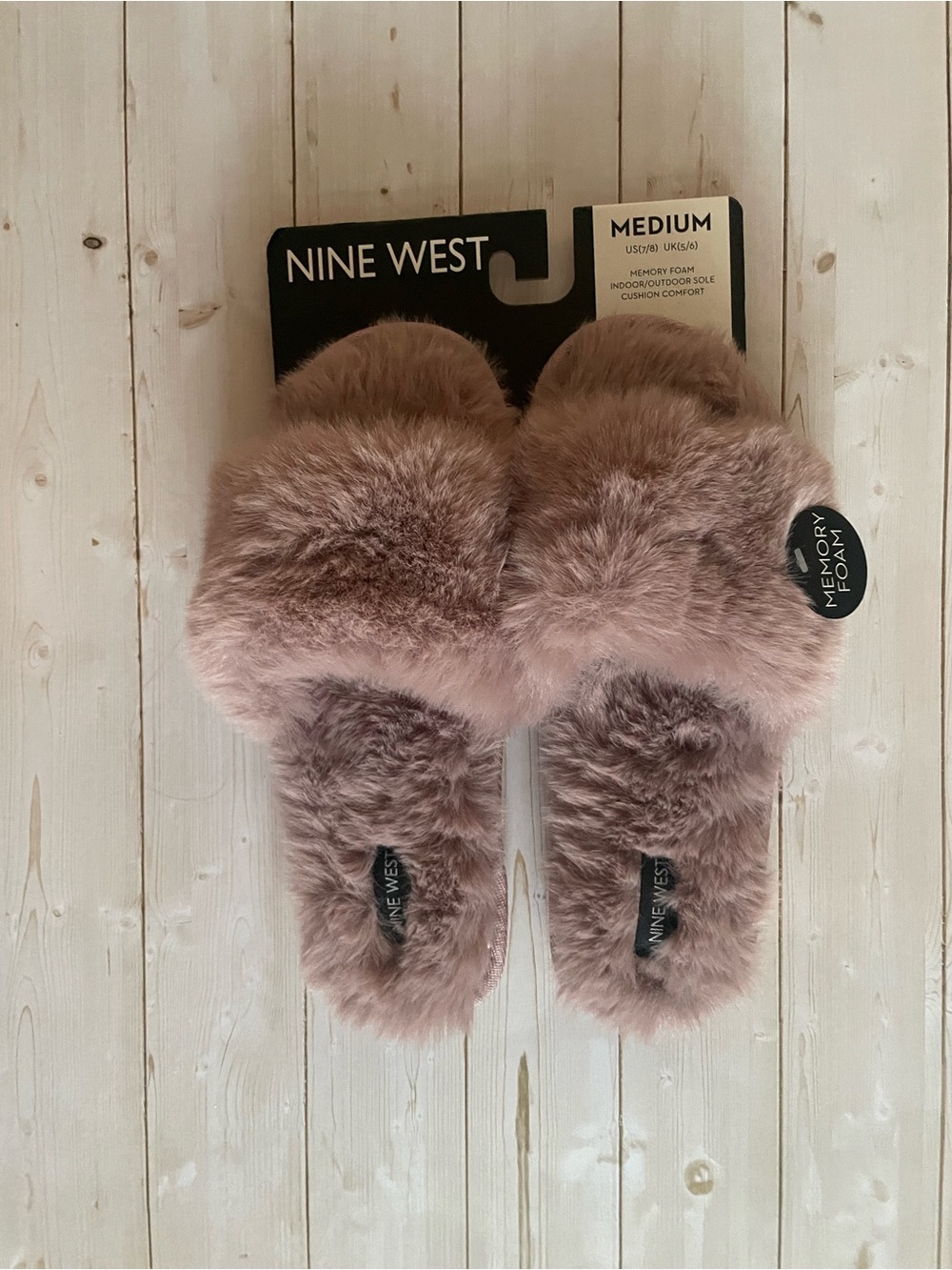 Nine West Faux Fur Slide Slippers in Dusty Pink